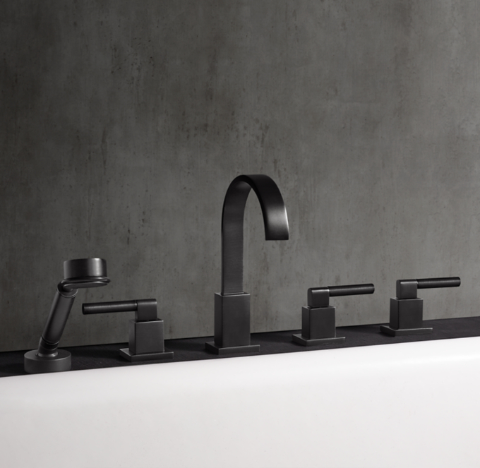 Modern Lever-Handle Deck-Mount Tub Fill Handheld Shower