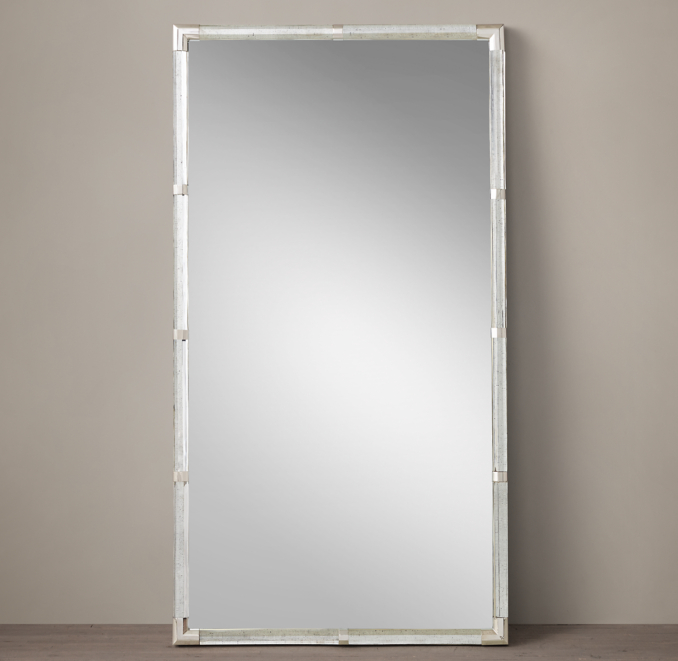 Cast Glass & Faceted Metal Oversized Leaner Mirror