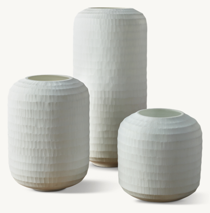 Handblown Carved Glass Vase - White