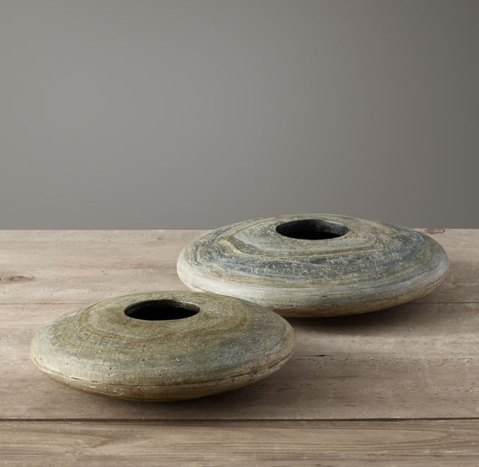 Carved Slate Low Round Vase