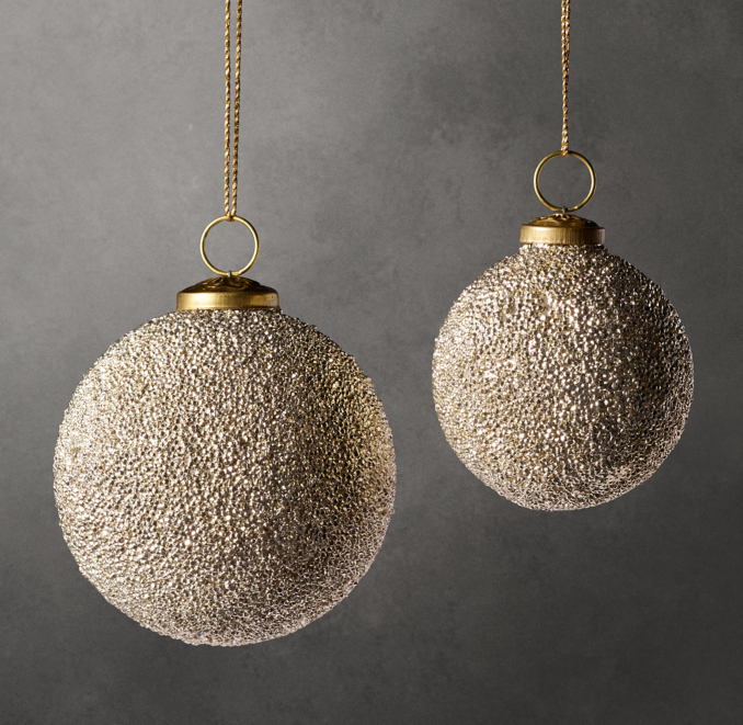 Handblown Crystalline Glass Ornaments (Set of 2) Beaded