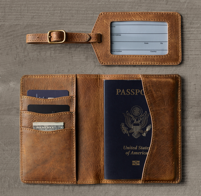 Italian Leather Luggage & Passport Set