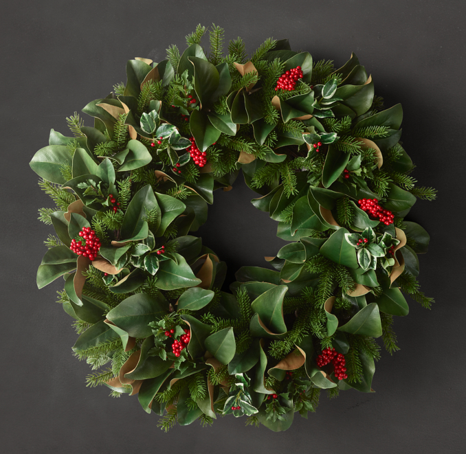 Faux Magnolia & Red Berry Wreath
