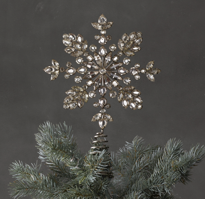 Victorian Trading Co Beaded & Rhinestone Silver Snowflake Christmas Tree Topper 