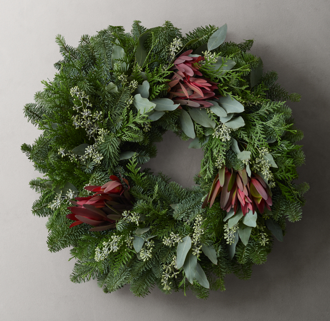 Fresh Cut Noble Fir, Eucalyptus & Leucodendron Wreath