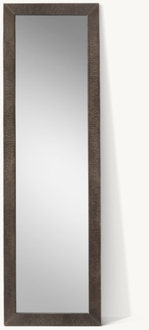 Front view of Hand-Textured Wrought Iron Floor Mirror - Wide Frame 