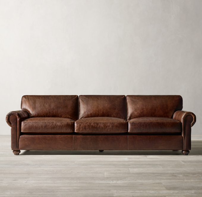 RESTORATION HARDWARE ORIGINAL LANCASTER LEATHER THREE SEAT CUSHION SOFA