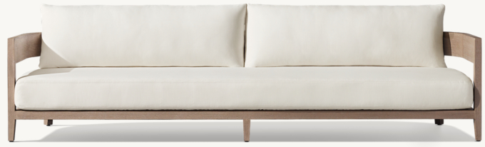 108&#34; sofa shown in Weathered Teak. Cushions shown in White Perennials&#174; Performance Textured Linen Weave.