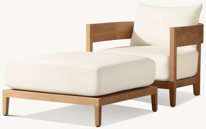 Balmain Teak Lounge Chair and Balmain Teak Ottoman (sold separately) shown.