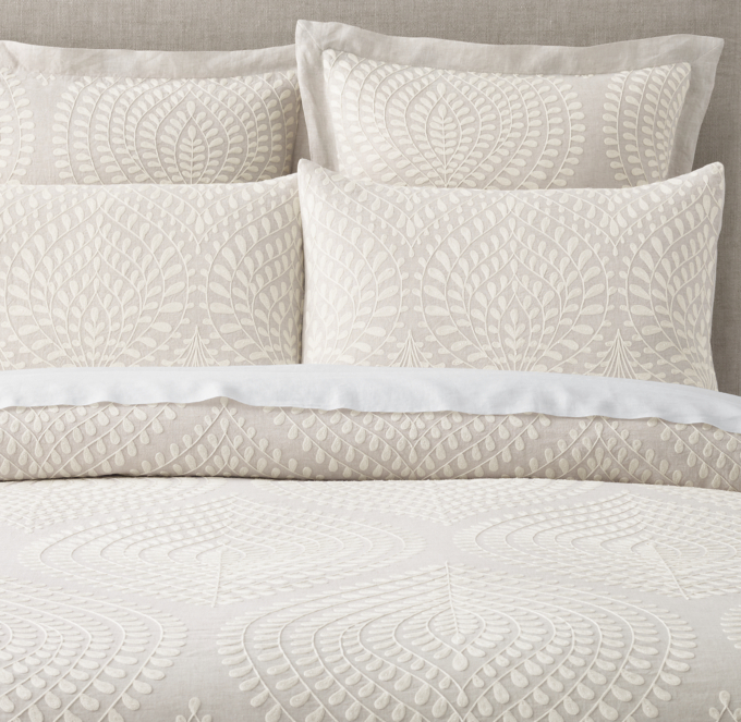 Palmette Embroidered Linen Duvet Cover