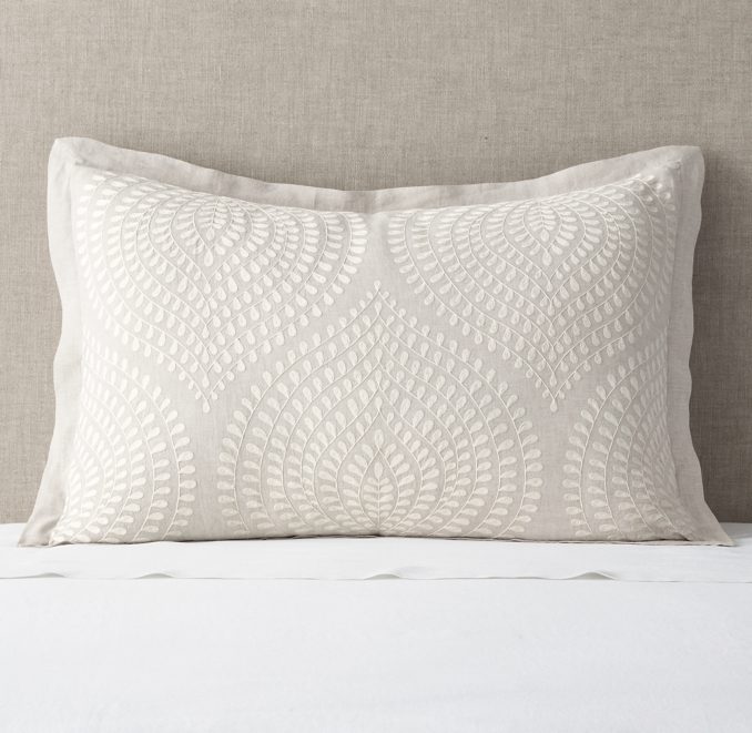 Palmette Embroidered Linen King Lounger Sham