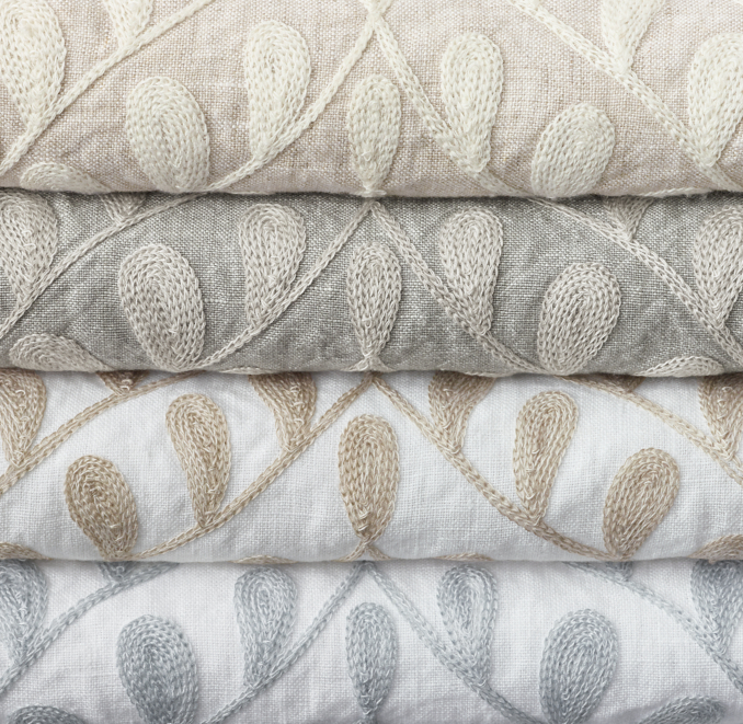 Palmette Embroidered Linen Swatch