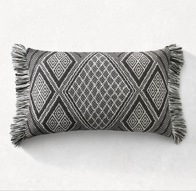 Sunbrella® Hanbel Fringed Diamonds Lumbar Pillow Cover