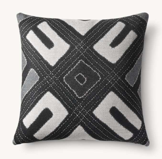 Front view of Kuba Cloth Central Square Outdoor Pillow Cover - Square 