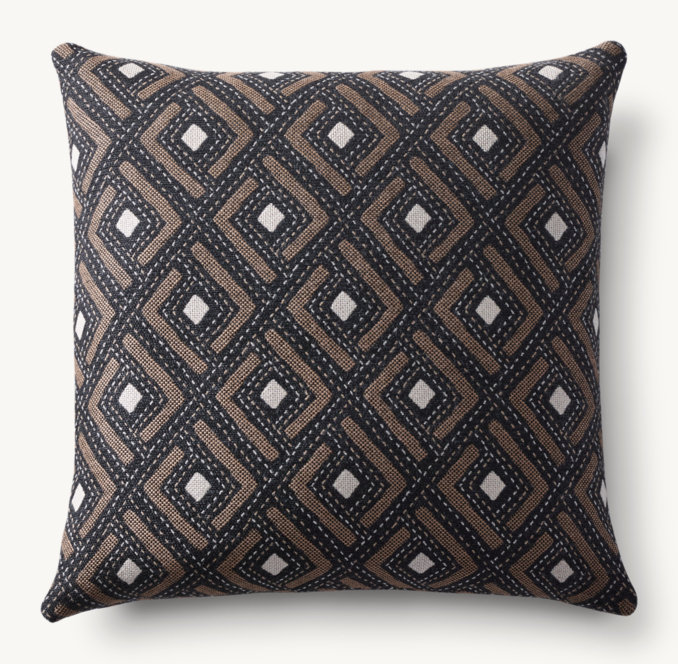 Front view of Kuba Cloth Stitched Diamond Outdoor Pillow Cover - Square 