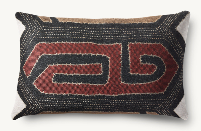 Front view of Kuba Cloth Maze Outdoor Pillow Cover - Lumbar 