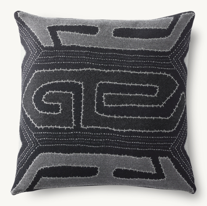 Front view of Kuba Cloth Maze Outdoor Pillow Cover - Square 