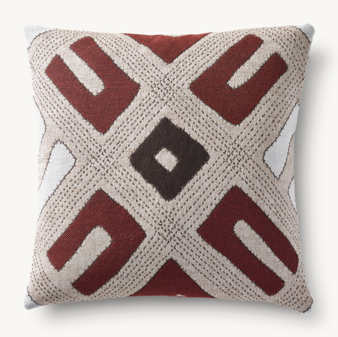 Front view of Kuba Cloth Central Square Outdoor Pillow Cover - Square 