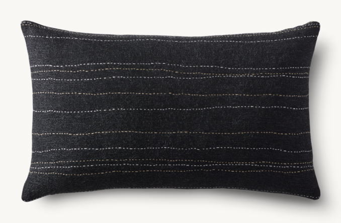 Front view of Kuba Cloth Pickstitch Outdoor Pillow Cover - Lumbar 