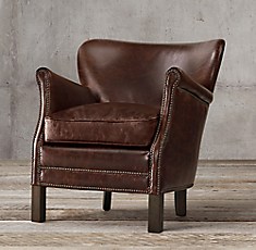 1920s Parisian Leather Club Chair, High Back Leather Club Chair