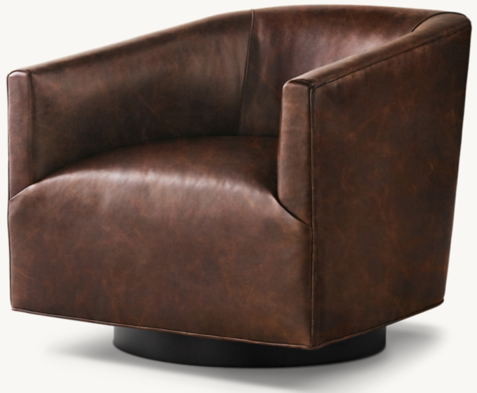 1950s Italian Shelter Arm Leather Swivel Chair