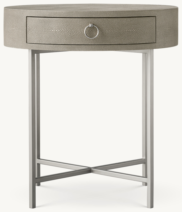 Graydon Shagreen Round Bedside Table With Metal Base