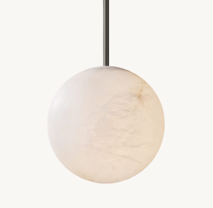 Hand-Carved Alabaster Globe Pendant