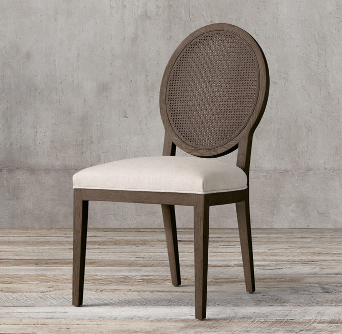 French Contemporary Round Cane Back Fabric Side Chair