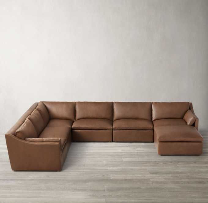 Cloud Slope Arm Modular Leather U-Sofa Chaise Sectional