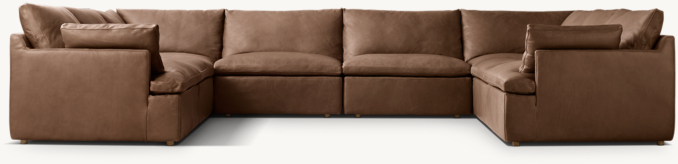 Shown in Cavalo Nutmeg; sectional consists of 1 left-arm chair, 2 corner chairs, 1 right-arm chair and 4 armless chairs. Cushion configuration may vary by component.