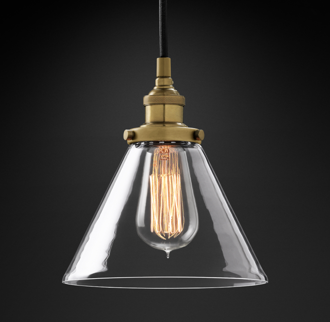 20th C. Factory Filament Clear Glass Funnel Pendant