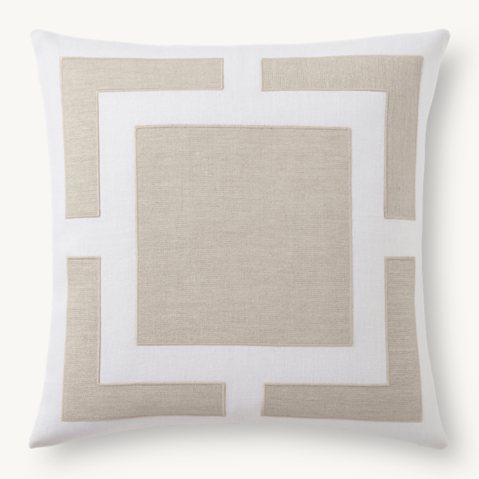 Vue en Hauteur - Housse de Coussin Avec Appliqué Discontinu en Lin - Carrée - Blanc/Sable
