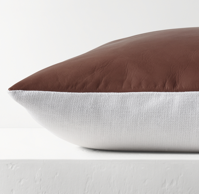 Reversible TwoTone Leather and Linen Pillow Cover Square