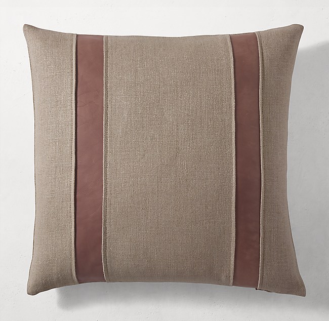 Leather Double Band Inset Pillow Cover, Leather Pillows Restoration Hardware