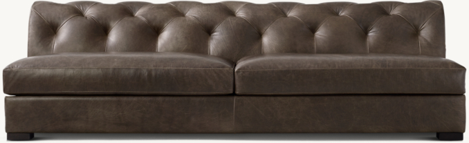 Front view of Modena Chesterfield Leather Armless Sofa 
