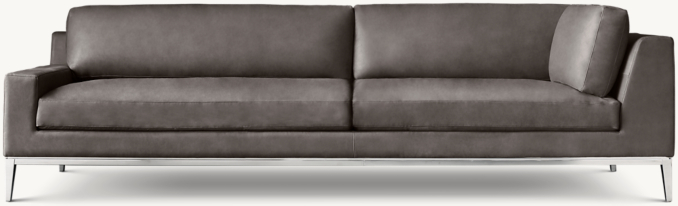 Front view of Italia Leather Track Arm Left-Arm Return Sofa - Metal Base 