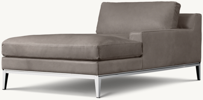 Three Quarter view of Italia Track Arm Leather Right-Arm Chaise - Metal Base 