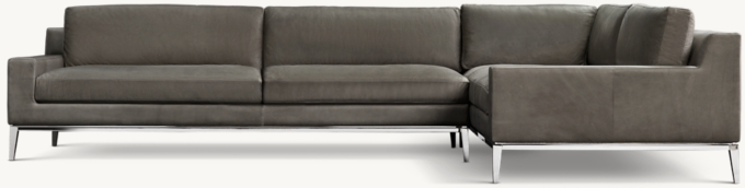 Italia Leather Track Arm Right-Arm L-Sectional - Metal Base