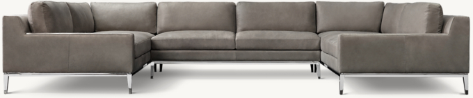 Italia Leather Track Arm U-Sofa Sectional - Metal Base