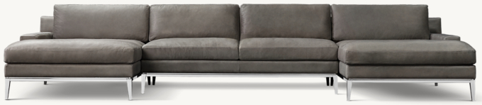 Italia Leather Track Arm U-Chaise Sectional - Metal Base