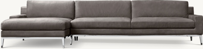 Italia Leather Track Arm Left-Arm Sofa-Chaise Sectional - Metal Base