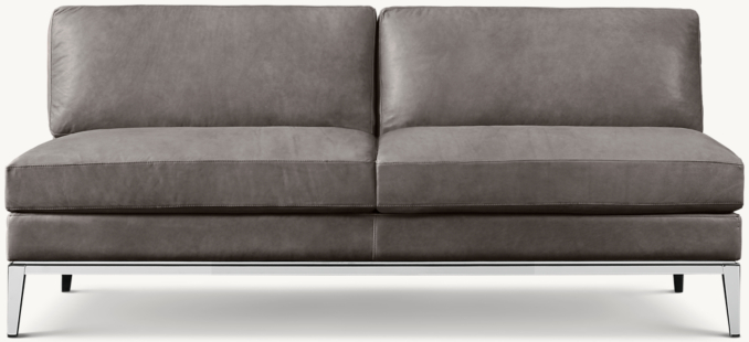 Front view of Italia Leather Taper Arm Armless Sofa - Metal Base 