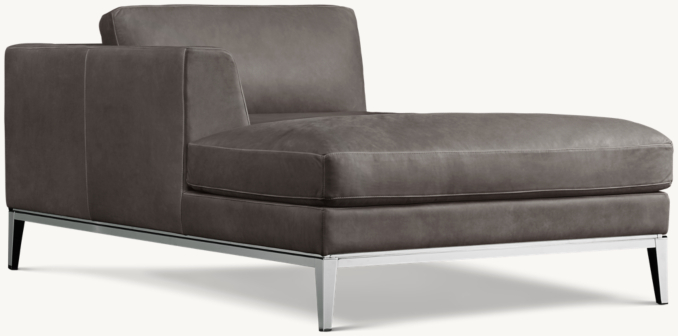 Three Quarter view of Italia Taper Arm Leather Left-Arm Chaise - Metal Base 