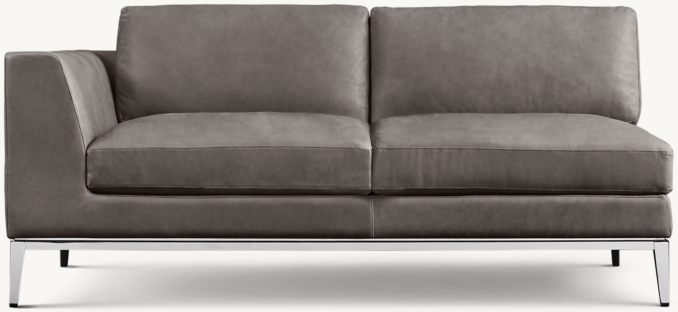 Front view of Italia Leather Taper Arm Left-Arm Sofa - Metal Base 