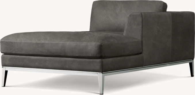Three Quarter view of Italia Taper Arm Leather Right-Arm Chaise - Metal Base 