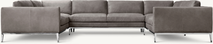 Italia Taper Arm Leather U-Sofa Sectional - Metal Base