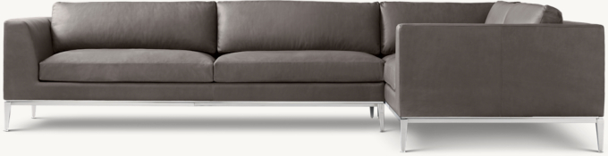 Italia Taper Arm Leather Left-Arm L-Sectional - Metal Base