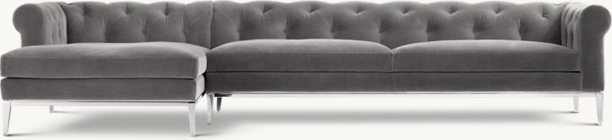 Italia Chesterfield Left-Arm Sofa-Chaise Sectional - Metal Base