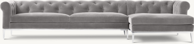 Italia Chesterfield Right-Arm Sofa-Chaise Sectional - Metal Base