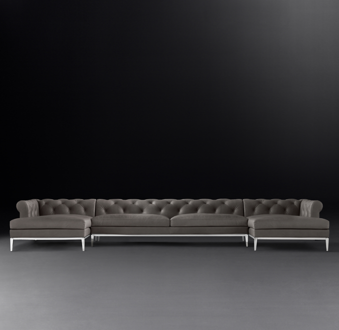 Italia Leather Chesterfield Customizable Sectional - Metal Base